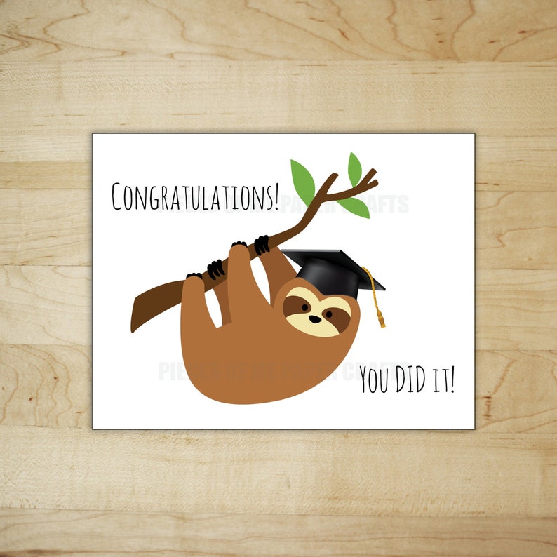 sloth graduation card funny graduation congratulations you etsy