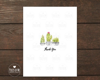 Thank you card set, plant lady, cactus, succulent, thanks greeting card, blank note card, 4 pack