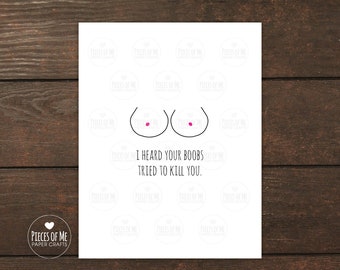 Funny breast cancer card, boobs tried to kill you, support, mastectomy lumpectomy, surgery, chemo, encouragement, get well, strength courage