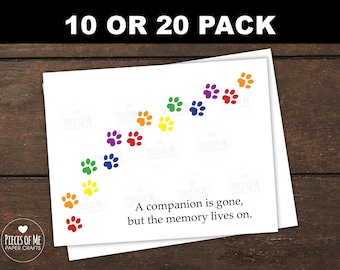 Pet Sympathy Card 10 or 20 pack Bulk Pack, Dog Cat, Loss of Pet, Rainbow Bridge, Sorry for your loss, dog cat died, veterinarian, vet