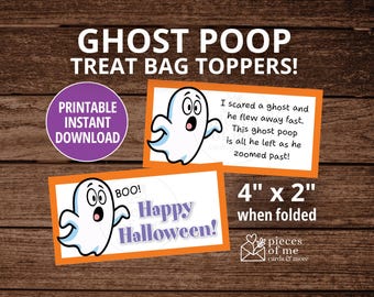 Ghost Poop Treat Bag Toppers, Printable Halloween Party Favors, Classroom Treats, Instant Download
