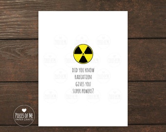 Funny cancer card, radiation gives you super powers, support, encouragement, get well, strength, courage, breast cancer