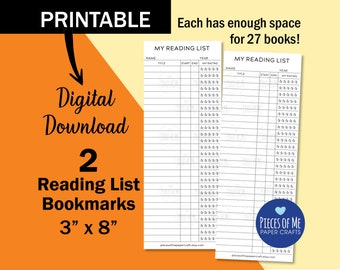 Reading List Bookmark, printable instant download 3x8, library card log, summer reading challenge, TBR to be read, reader gift bookish merch