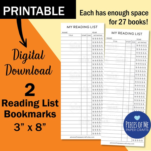 Reading List Bookmark, printable instant download 3x8, library card log, summer reading challenge, TBR to be read, reader gift bookish merch
