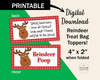 Reindeer Poop treat bag toppers, 4 inches, Printable, Instant Download, Christmas, holiday party favor, Stocking stuffer, last minute gift