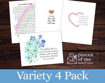 Pet Sympathy Card Variety 4 Pack Set #1, Rainbow Bridge, cat, dog, sorry for your loss, condolence, veterinarian, bereavement