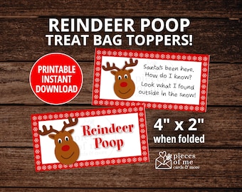 Reindeer Poop Treat Bag Toppers for Christmas, 4 inch, Printable (Instant Download), stocking stuffers, holiday classroom treats