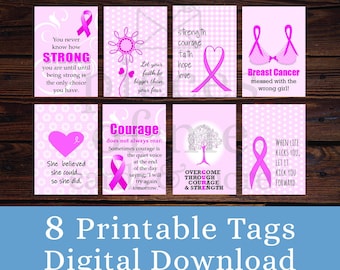 8 etiquetas de regalo para el cáncer de mama, imprimibles, descarga instantánea, archivo digital, agradecimiento, concienciación sobre el lazo rosa, apoyo a sobrevivientes