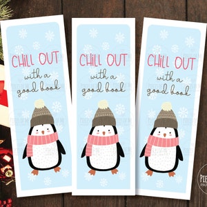 Penguin Bookmark Set of 3: Winter Holiday Reading Log, Chill Out with a Good Book