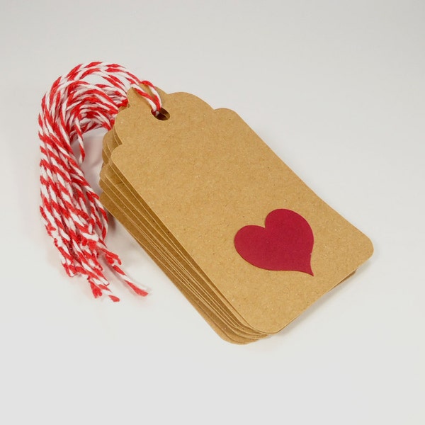 Red Heart Kraft Gift Tags, Valentines Day Tags, Rustic Kraft Tags, Wedding wishing tree tags, Party favors, Set of 12 Made to Order
