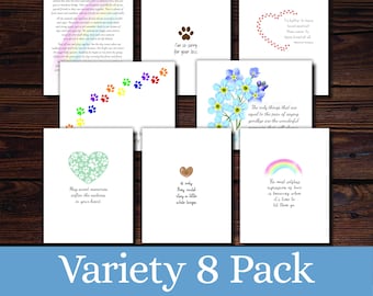 8 Pet Sympathy Cards Variety Pack, Dog Sympathy, Cat sympathy, I'm sorry loss of pet, condolence, veterinarian, bereavement, rainbow bridge,