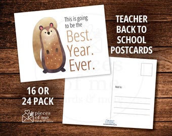 Teacher postcards, back to school, Best Year Ever, 16 or 24 pack, 1st 2nd 3rd 4th grade, kindergarten, squirrel
