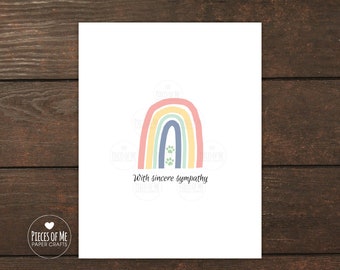 Pet Sympathy Card, cat dog sympathy, rainbow bridge, loss of pet, with sincere sympathy, veterinarian, bereavement, dog cat died, 4 pack