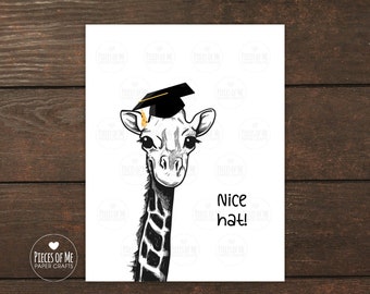 Giraffe Graduation Card, nice hat, funny, congratulations, class of 2024, high school, college, grad school, adulting, gift for graduate