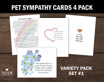 Pet Sympathy Card Variety 4 Pack Set #1, Rainbow Bridge, cat dog sympathy, loss of pet, condolence, veterinarian, bereavement, cat dog died