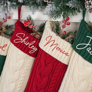 Embroidered Knit Christmas Stockings, 2025 Family Christmas Stockings, Personalized Xmas Stocking with Name, Holiday Decor, Christmas Gifts