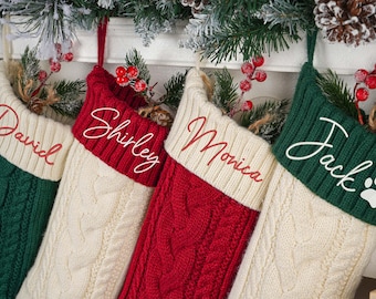 Personalized Knit Christmas Stocking: Embroidered Holiday Decor