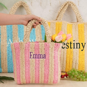 Strandtasche Personalisiert, Raffia Strandtasche, Monogramm Brautjungfer Geschenke Tasche, Brautjungfer Geschenke, Sommer Hobo Taschen, Junggesellinnenabschied Taschen