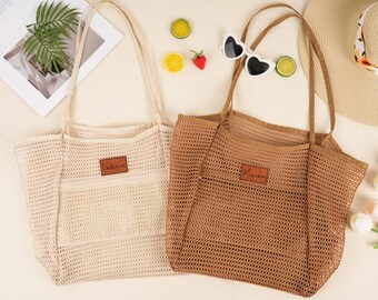 Beach Tote Bags Personalized, Bachelorette Mesh Beach Bags,  Custom Girls Trip Bag, Bridesmaid Tote Bag, Beach Wedding Gift, Summer Hobo Bag