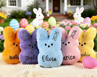 Personlig Peep Bunny Plysch, Anpassat namn påskkanin, Påskkorgfyllare, Påskpresent till barn