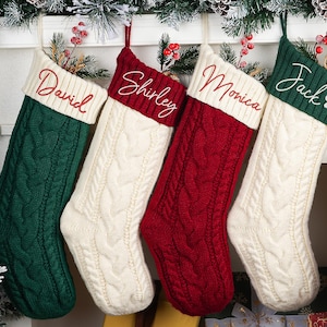 2025 Family Christmas Stockings, Embroidered Knit Christmas Stockings, Personalized Xmas Stocking with Name, Holiday Decor, Christmas Gifts