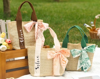 Personalized Beach Straw Bag, Bridesmaid Gift, Custom Tote