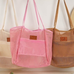 Bachelorette Mesh Beach Bags,  Beach Tote Bags Personalized, Custom Girls Trip Bag, Bridesmaid Tote Bag, Beach Wedding Gift, Summer Hobo Bag