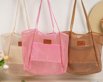 Bachelorette Mesh Beach Bags,  Beach Tote Bags Personalized, Custom Girls Trip Bag, Bridesmaid Tote Bag, Beach Wedding Gift, Summer Hobo Bag