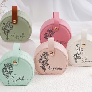Personalized Travel Jewelry Box, Personalized Name Jewelry Box for Bridesmaids, Birth Month Flower Jewelry Case, Bridesmaid Gifts