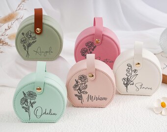 Personalized Travel Jewelry Box, Personalized Name Jewelry Box for Bridesmaids, Birth Month Flower Jewelry Case, Bridesmaid Gifts