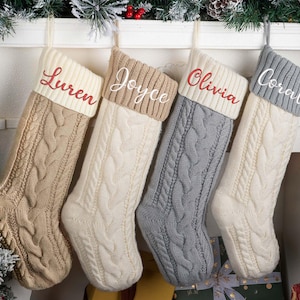 Personalized Xmas Stocking with Name, Embroidered Knit Christmas Stockings, 2025 Family Christmas Stockings, Holiday Decor, Christmas Gifts
