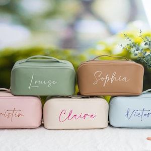Bride Large Makeup Bag,Leather Embroidered Makeup Bag,Large Capacity Cosmetic Bag,Makeup Organizer,Bridesmaid Makeup Bag,Bridesmaid Gifts