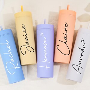 Personalized Bridesmaid Tumbler with Straw,Custom Skinny Tumbler,Wedding Party water glass Gifts,Bachelorette Party Tumbler,Birthday Tumbler