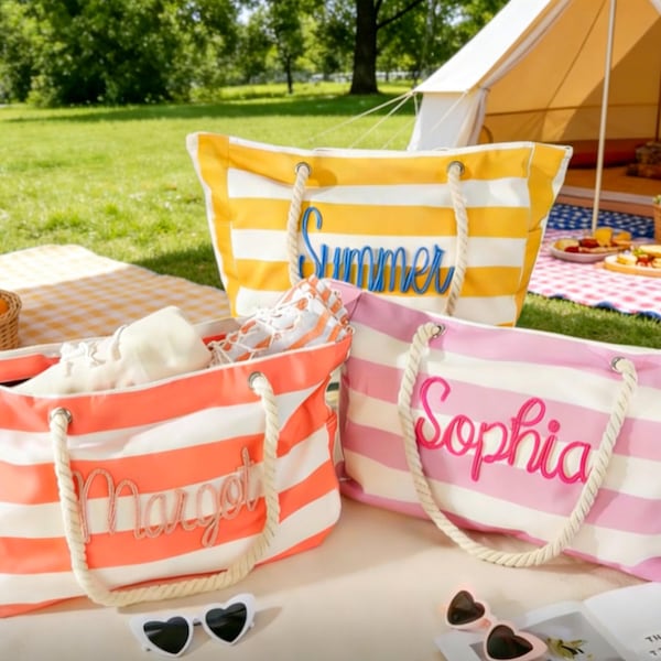 Custom Beach Tote with Zipper - Personalized Pool Bag for Towels, Bridesmaid Proposal Gift, Bachelorette Favor