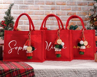 Personalized Christmas Jute Gift Bag with Charm