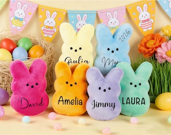 Personalized Peep Bunny Plush, Custom Name Easter Rabbit, Easter Basket Stuffer, Easter Gift for Kids