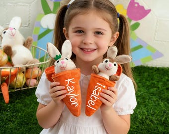 Personalized Reversible Carrot Plush Toy, Custom Plush Rabbit Keychain,Customize Cute Easter Bunny Keychain,Easter Gift with Name