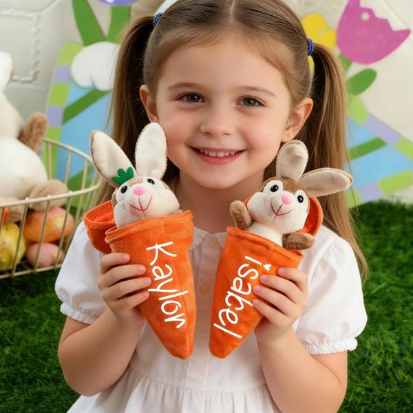 Personalized Reversible Carrot Plush Toy, Custom Plush Rabbit Keychain,Customize Cute Easter Bunny Keychain,Easter Gift with Name