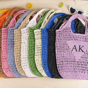 Custom Monogram Raffia Beach Tote Bag, Bridesmaid Gift