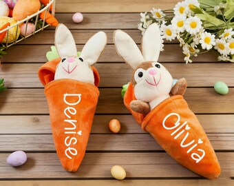Personalized Reversible Carrot Plush Toy, Custom Plush Rabbit Keychain,Customize Cute Easter Bunny Keychain,Easter Gift with Name