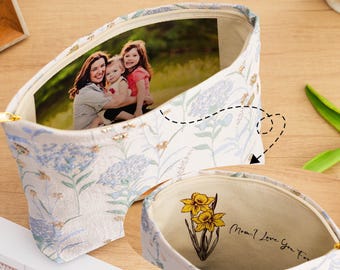 Borsa con fodera personalizzata con foto, pochette floreale ricamata, regalo per la madre della sposa