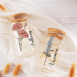 Custom Glass Coffee Cup,Personalized Birth Flower Tumbler With Name,Mother&#39;s Day Gift,Birthday Gifts for Her,Bridesmaid Gift,Graduation Gift