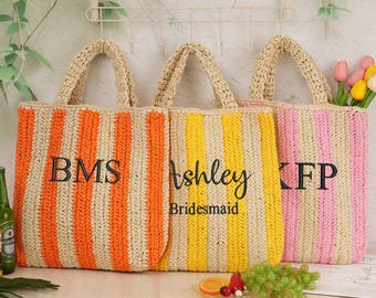 Monogram Bridesmaid Gifts Bag, Beach Tote Bags Personalized, Raffia Beach Bag, Bridesmaid Gifts, Summer Hobo Bags, Bachelorette Party Bags