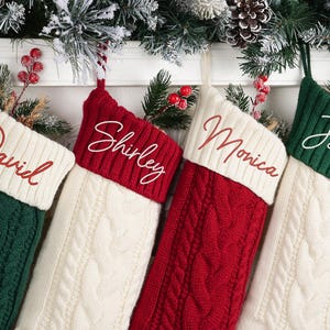 2025 Family Christmas Stockings, Embroidered Knit Christmas Stockings, Personalized Xmas Stocking with Name, Holiday Decor, Christmas Gifts