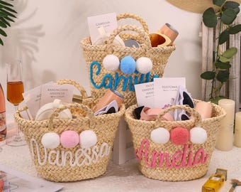Straw Bridesmaid Handbag Personalized, Beach Bag Custom, Bridesmaid Gifts Baskets, Summer Wedding Gift Bags, Bachelorette Party Gifts Tote