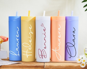 Vaso delgado personalizado con pajita: regalo para dama de honor o fiesta de bodas