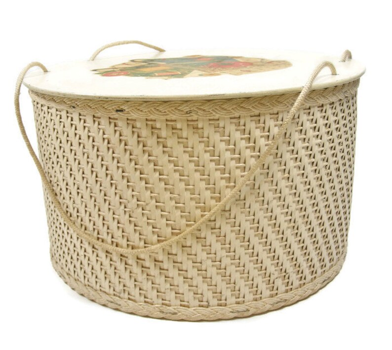 Wicker Sewing Basket Vintage Wooden Wicker Basket Round Wicker Etsy