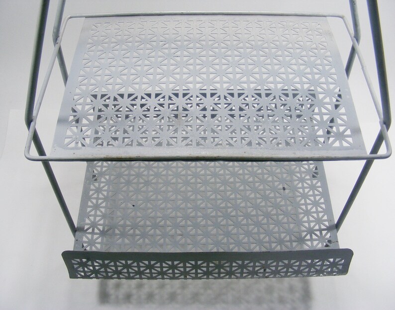 Vintage Metal Rack Perforated Metal Two Tier Shelf Magazine Etsy