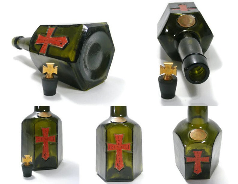 Vintage Liquor Bottle Red Gothic Cross Etsy