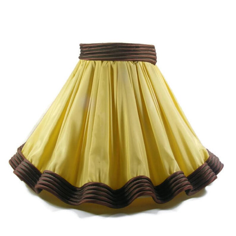 Bell Shaped Lamp Shade Golden Yellow With Brown Trim Scalloped Ruffled Large 1930s Decor